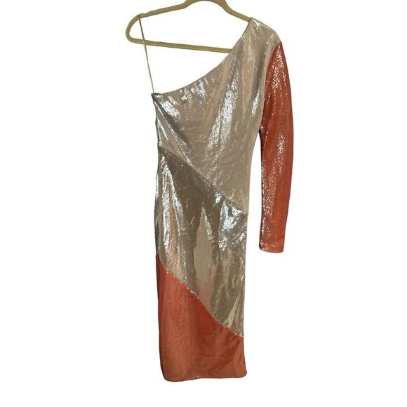 Diane Von Furstenberg BIAS STRIPE SEQUIN ONE SHOULDER SHEATH DRESS sz 4 - Picture 15 of 16